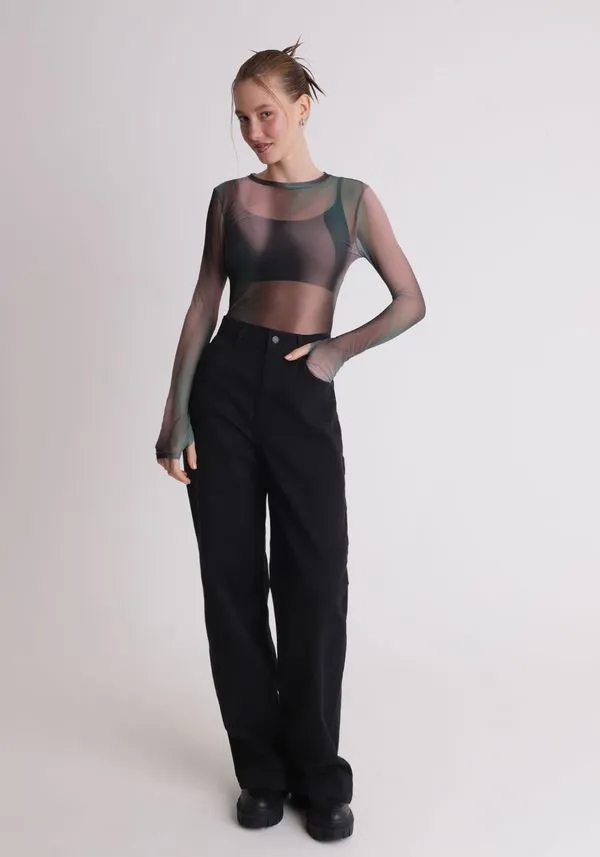 Calça wide leg sarja preta Preto 44