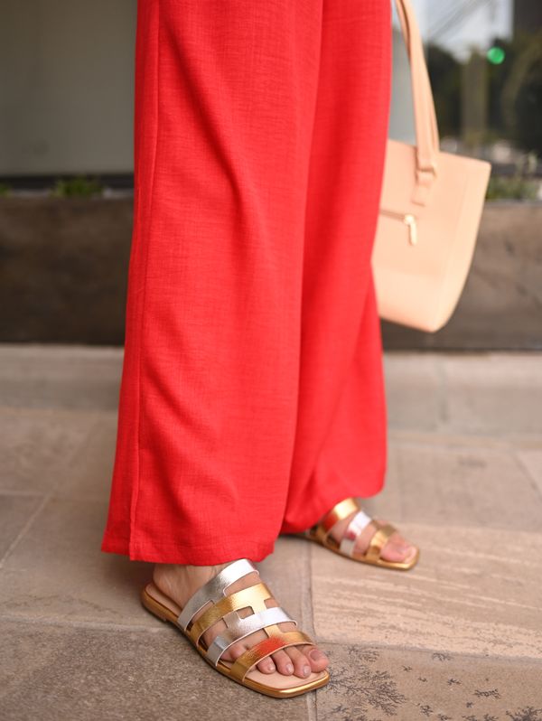 Rasteira Bico Quadrado Dakota Feminina DOURADO/PRATA 35