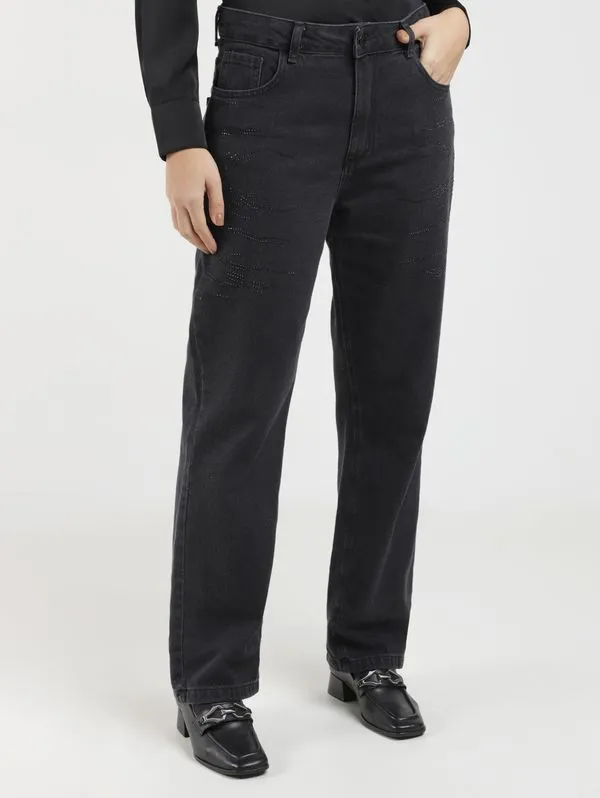 Calça Jeans Reta Brilhosa Autentique Feminina PRETO 36