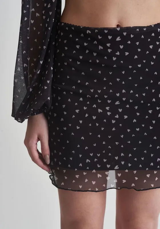 Saia de tule corações Preto GG