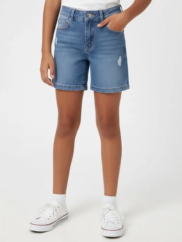 Bermuda Aplicação Strass Juvenil Para Menina- AZUL 14