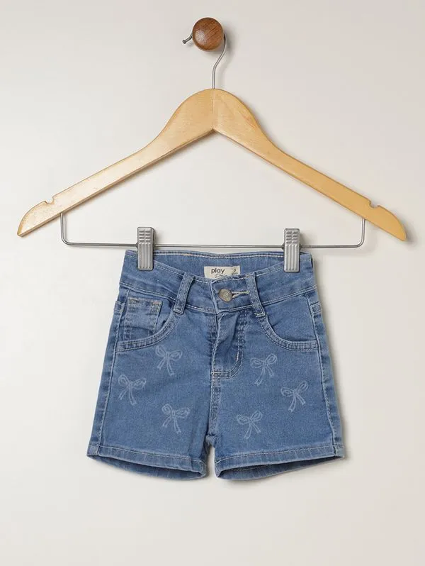 Short Jeans Laço Infantil Para Menina - AZUL 2