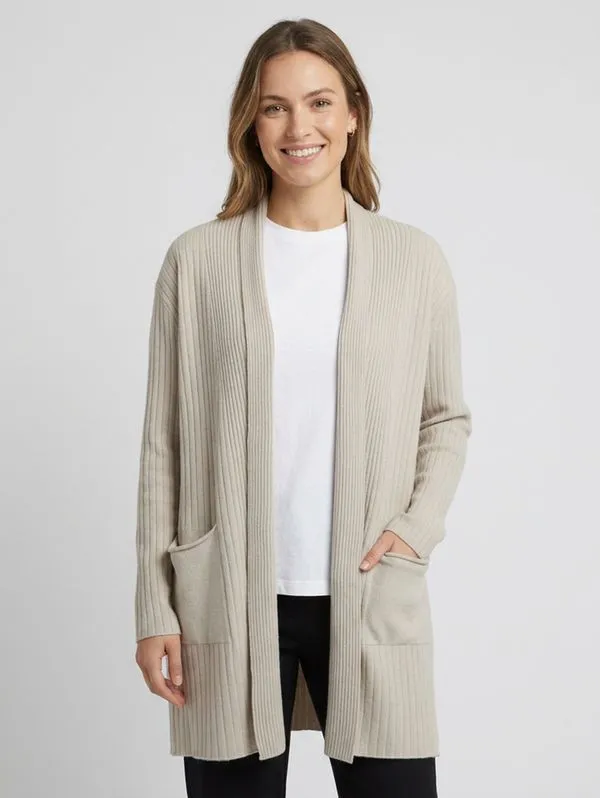 Casaco Tricot Alongado Feminino CAQUI M