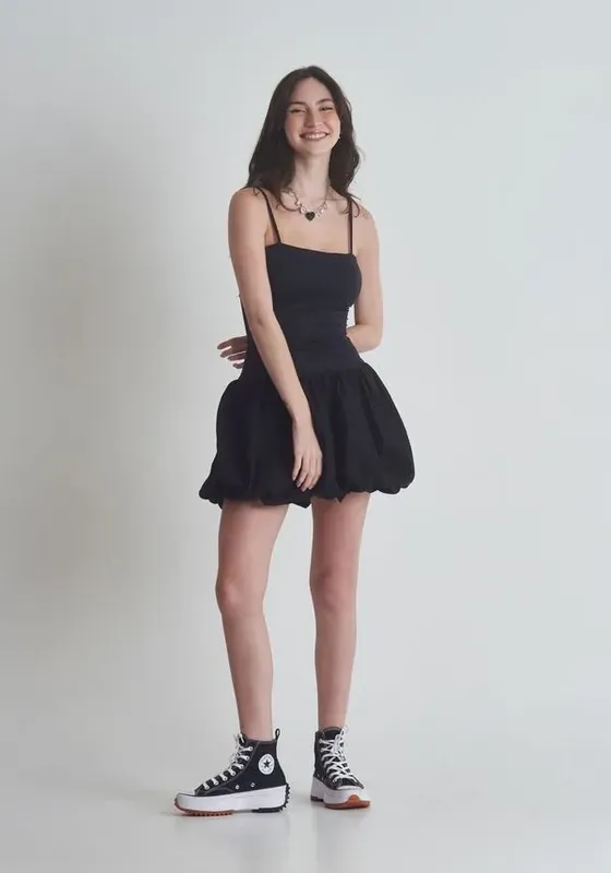 Vestido balonê com alças Preto G