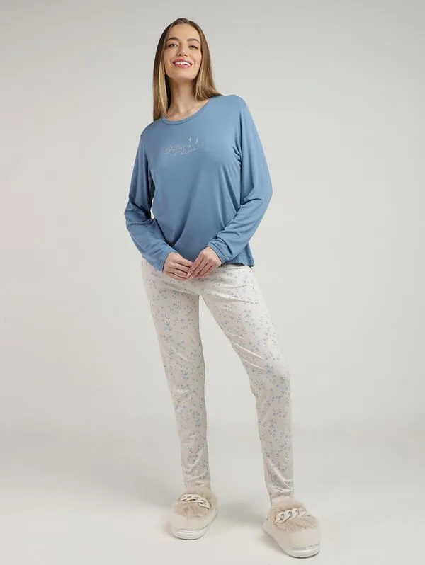 Pijama Longo Feminino AZUL GG