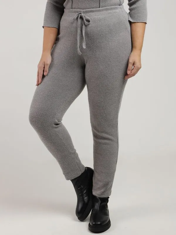 Calça Tricot Reta Plus Size Feminina CINZA G2