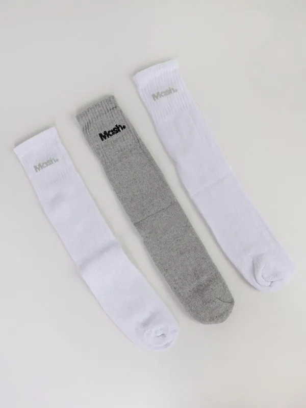 Kit com 03 Meias Cano Longo Masculinas BRANCO/MESCLA