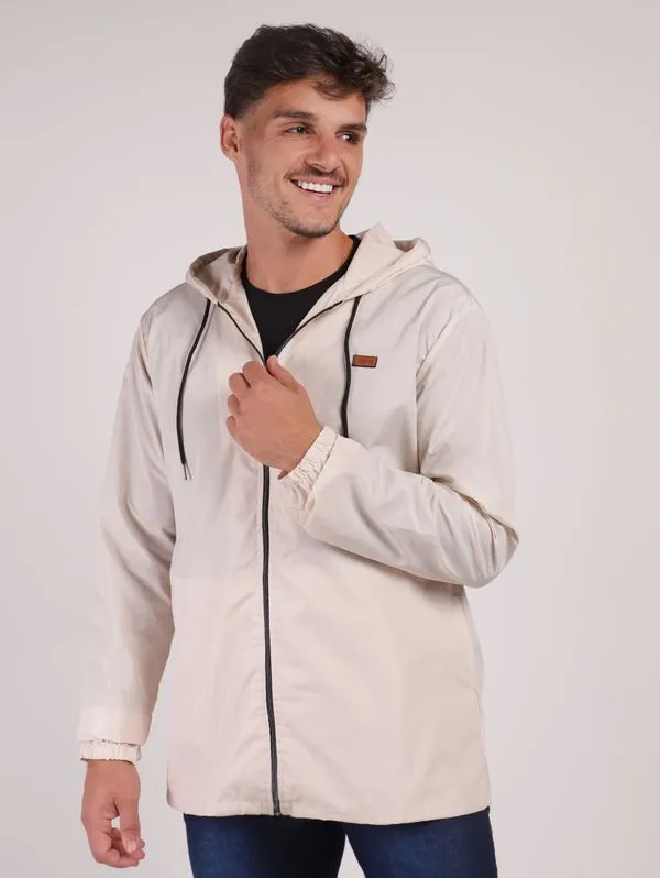Jaqueta Corta-Vento com Capuz Masculino AREIA G