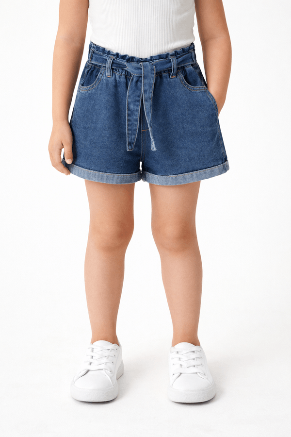Short Jeans Com Amarração Infantil Para Menina - AZUL 4