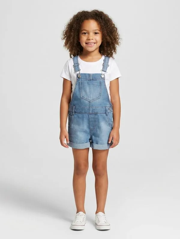 Jardineira Jeans Infantil Para Menina - AZUL 8