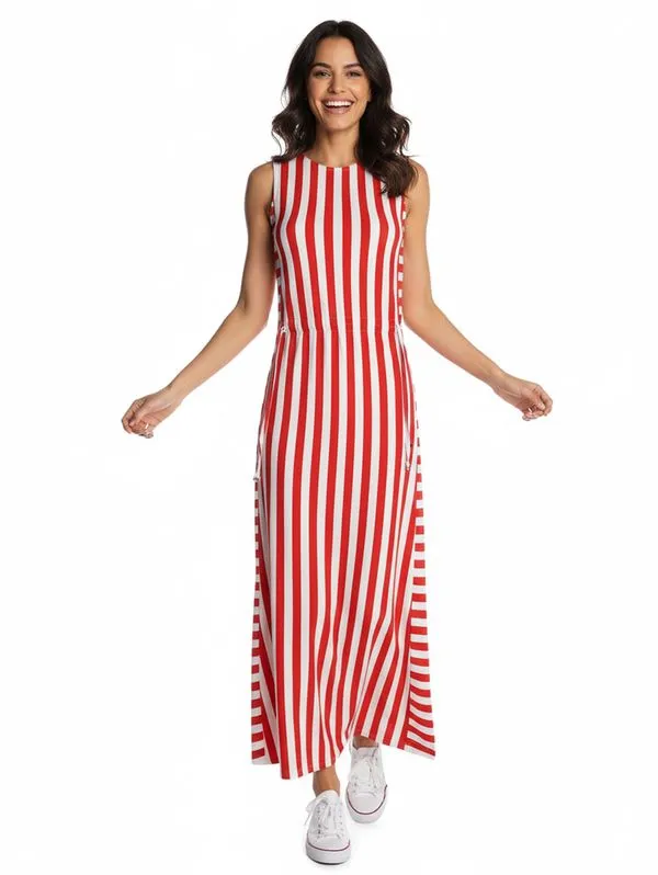 Vestido Listrado Feminino VERMELHO P