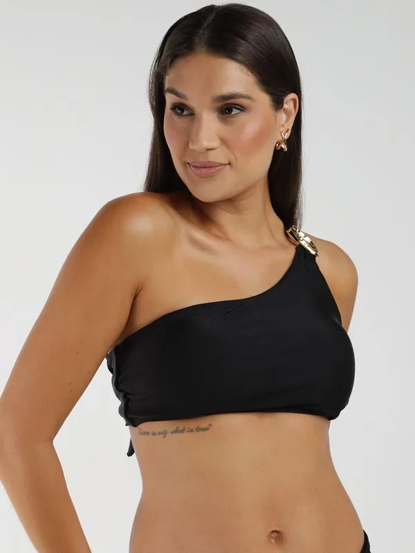 Biquíni Top Acetinado Transpassado Feminino PRETO M