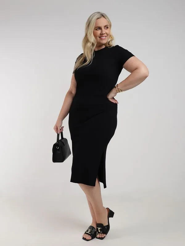 Vestido Canelado Gola Alta Plus Size Feminino PRETO G2