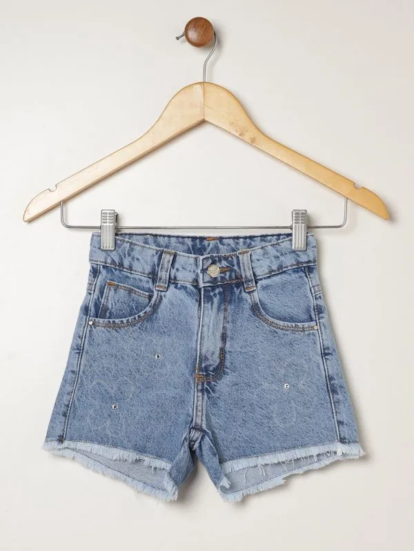 Short Jeans Infantil Para Menina - AZUL 8