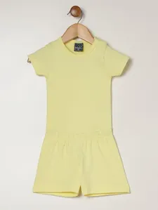Pijama Curto Malha Algodão Infantil Para Bebê- AMARELO P