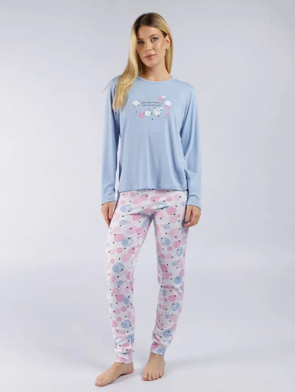 Pijama Suede Longo Feminino AZUL P