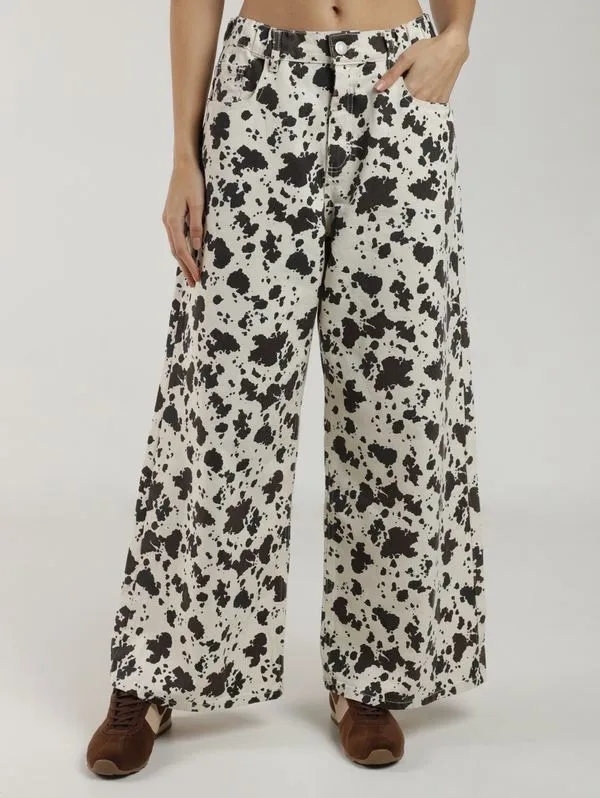 Calça Wide Leg Cow Print Autentique Feminina BEGE 38