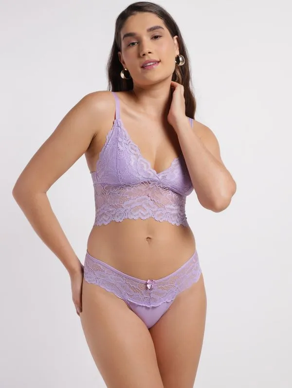 Conjunto Lingerie De Renda Feminino LILAS M
