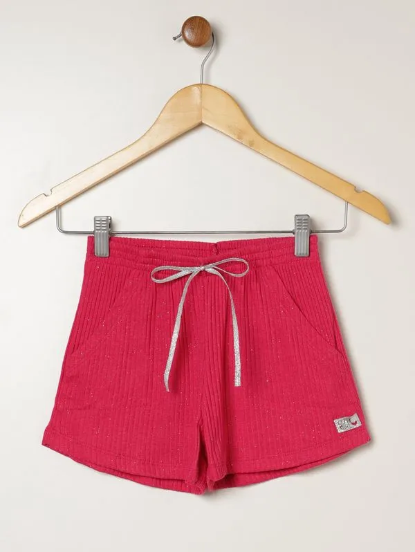 Short Canelado Com Glitter Juvenil Para Menina - PINK 10