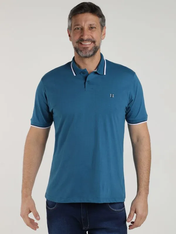 Polo Meia Malha Manga Curta Masculina AZUL M