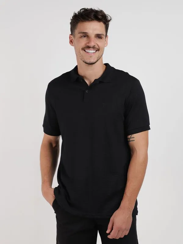 Polo Trabalhada Manga Curta Masculina PRETO M