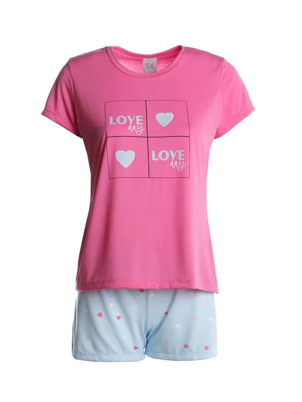 Pijama Curto Feminino PINK/ROSA CLARO/AZUL CLARO GG