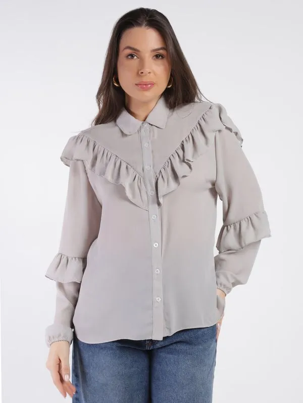 Camisa Crepe Autentique Feminina CINZA CLARO GG