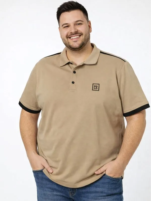 Polo Piquet Manga Curta Plus Size Masculina BEGE EXG3