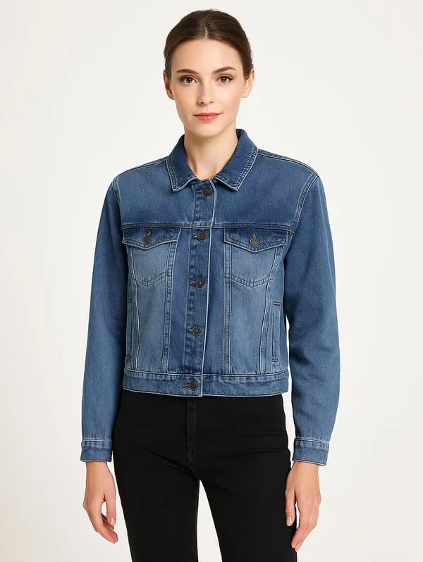 Jaqueta Jeans Estonada Feminina AZUL G