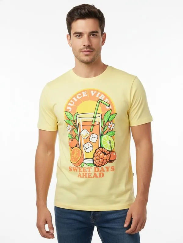 Camiseta Estampada Manga Curta Masculina AMARELO GG