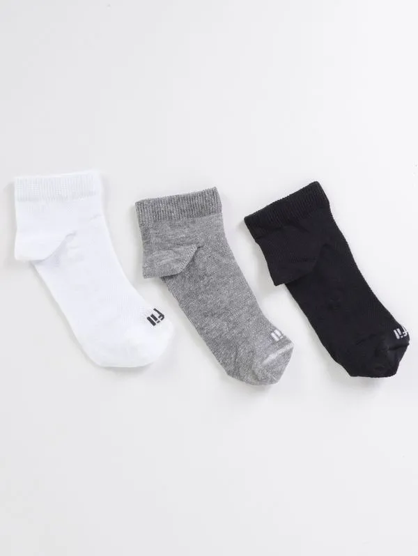 Kit Com 03 Meias Cano Curto Infantil Para Menina - BRANCO/MESCLA/PRETO G