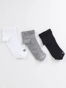 Kit Com 03 Meias Cano Curto Infantil Para Menina - BRANCO/MESCLA/PRETO G