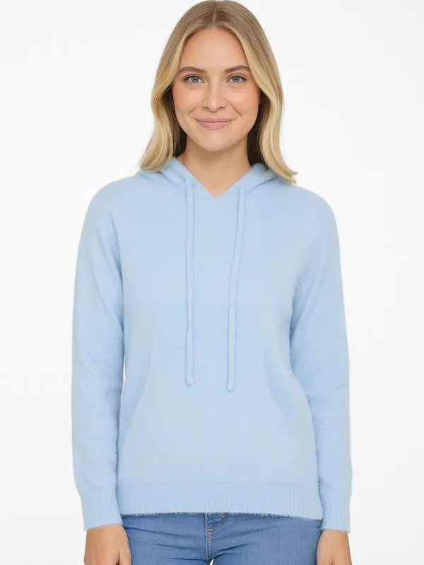 Blusão Tricot Com Capuz Feminino AZUL G