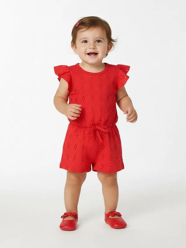 Macacão Laise Com Babado Infantil Para Menina- VERMELHO 2
