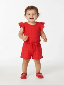 Macacão Laise Com Babado Infantil Para Menina- VERMELHO 2