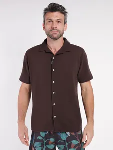 Camisa Manga Curta Masculina MARROM G