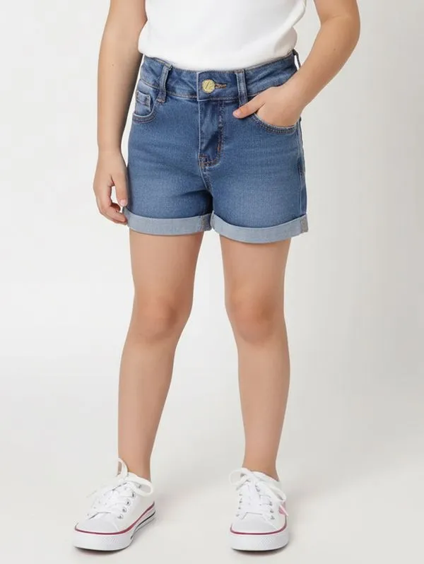 Short Jeans Barra Dobrada Infantil Para Menina- AZUL 4