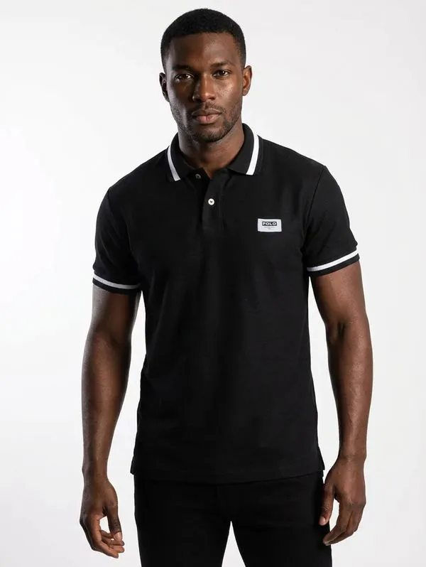 Polo Canelada Manga Curta Masculina PRETO G