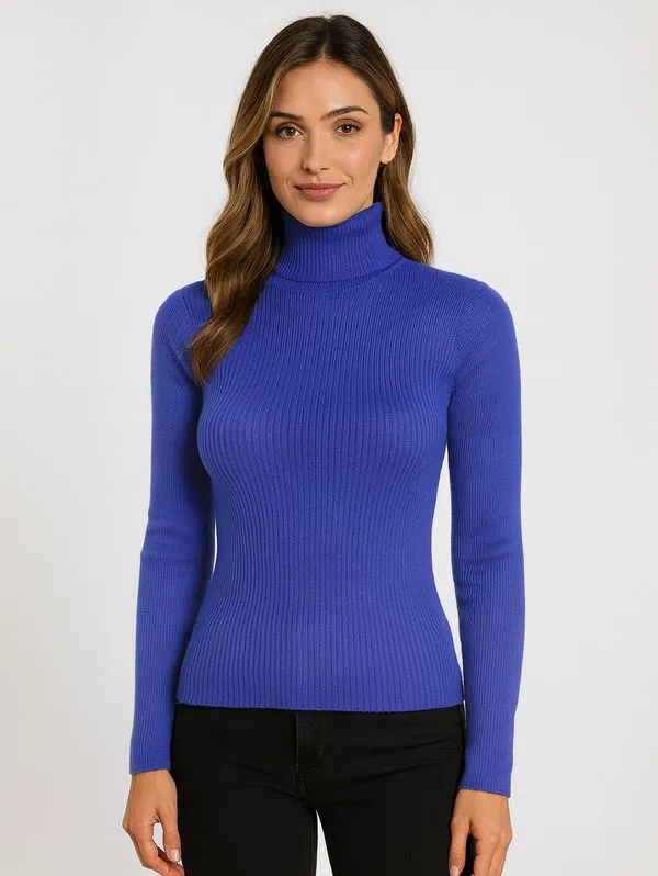 Blusão Tricot Gola Rolê Feminino AZUL