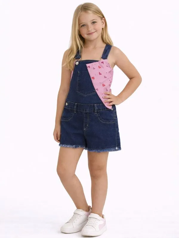 Jardineira Jeans Com Laço Juvenil Para Menina - AZUL 12