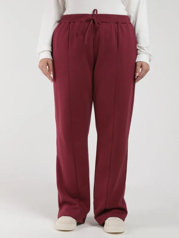 Calça Moletom Wide Leg Plus Size Feminina BORDO G1