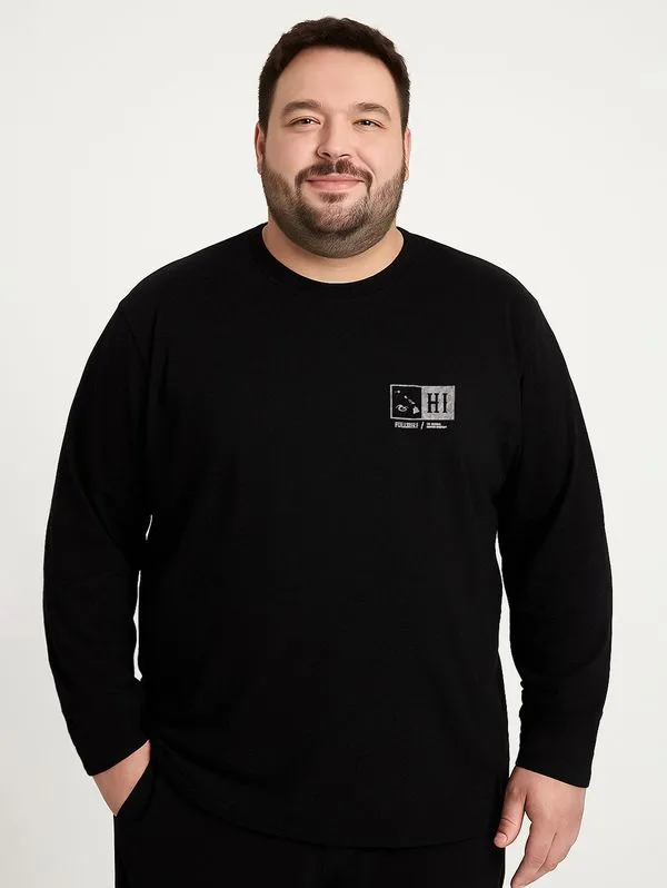 Camiseta Manga Longa Plus Size Masculina PRETO G3