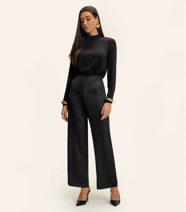 Calça Endless Jacquard Acetinado Onças Feminino Preto M