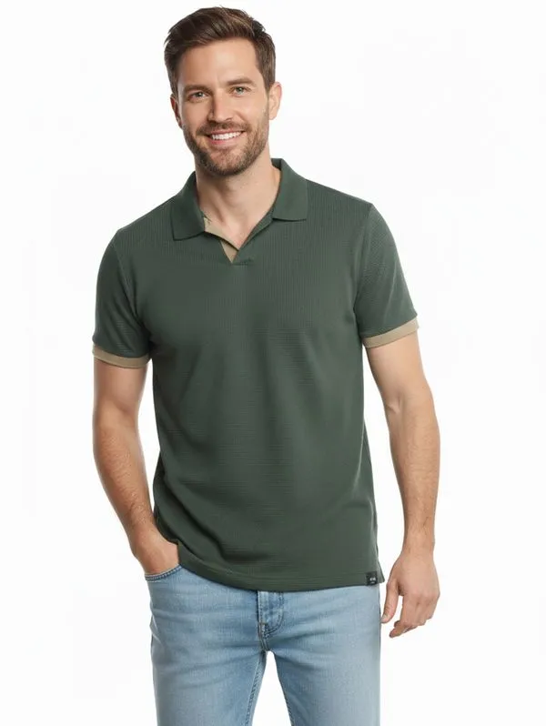 Polo Manga Curta Sem Botão Masculina VERDE P