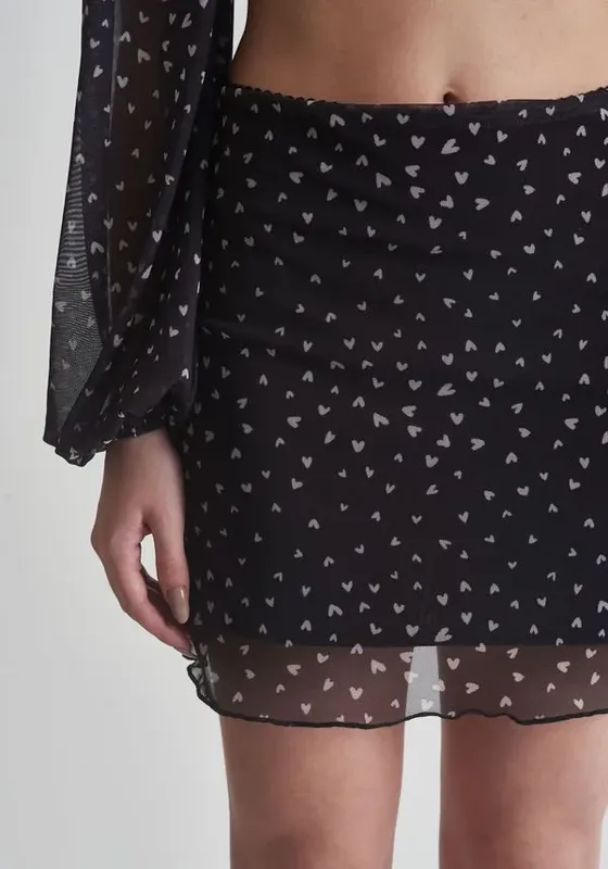 Saia de tule corações Preto PP