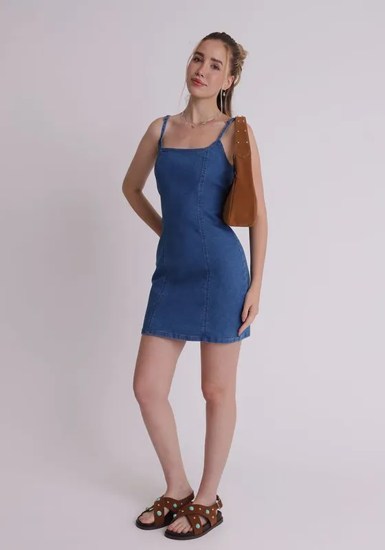 Vestido Jeans curto e ajustado Azul PP