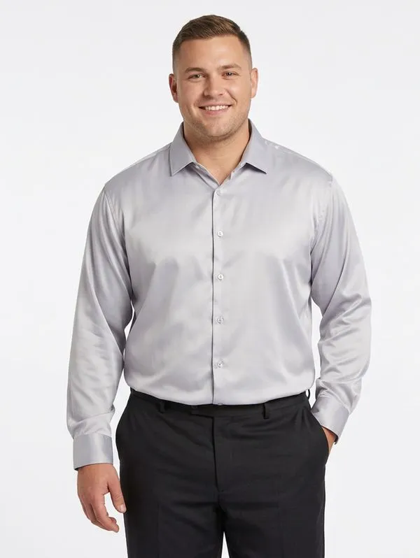 Camisa Manga Longa Plus Size Masculina CINZA G3
