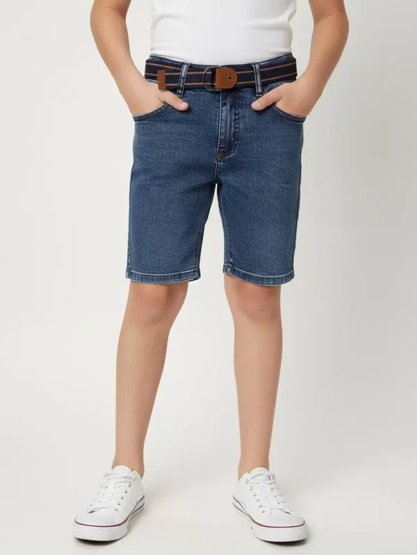 Bermuda Jeans Com Cinto Juvenil Para Menino - AZUL 12