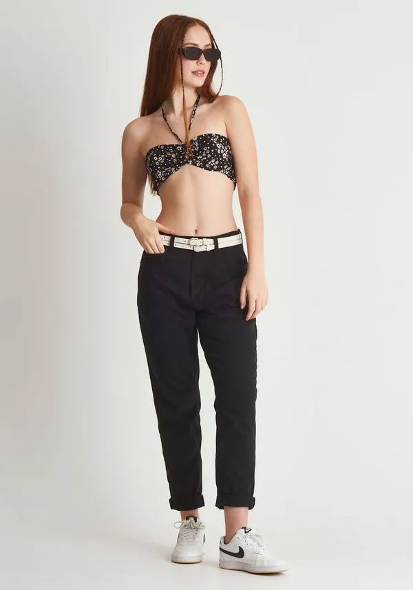 Calça sarja mom cintura alta Preto 32