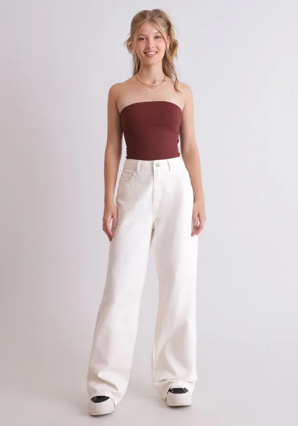 Calça Wide Leg em Sarja Off white 44